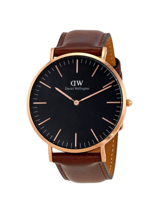 New Men`s Daniel Wellington Black Face Leather Strapped Watch | Brown